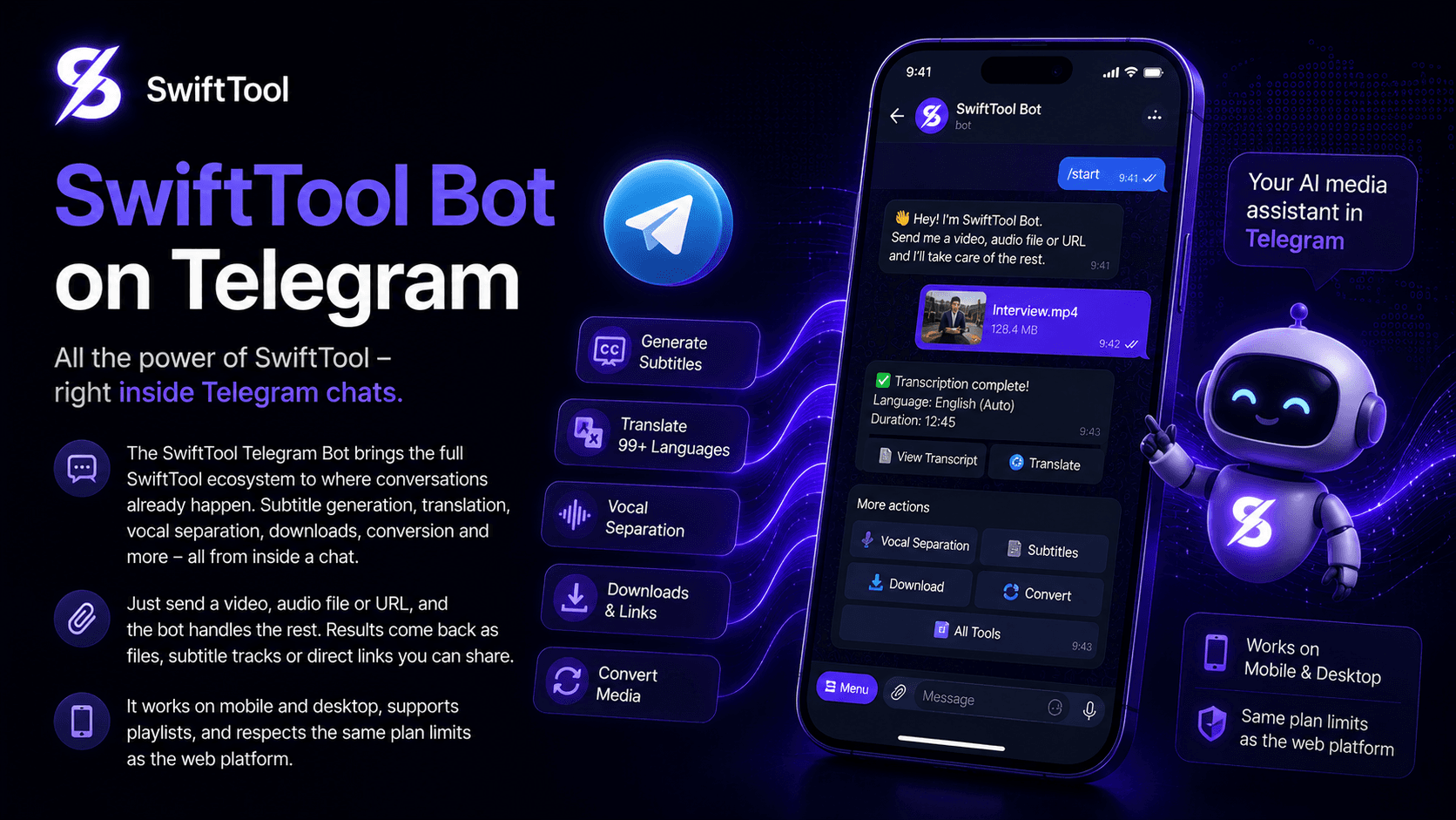 SwiftTool Telegram bot media workflow